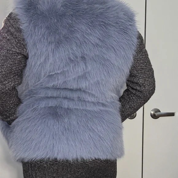 Jason Wu Soft Blue Faux Fur Vest With Floral Print Lining Woman Size S